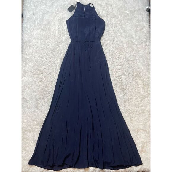 Massimo Dutti Maxi Dress Bridesmaid Flowy Lightweight Sleeveless Size XS Navy Bl - Picture 15 of 15